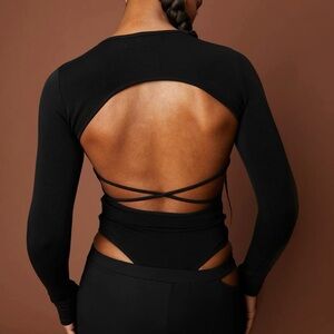 OAK + FORT Black Long Sleeve Backless Bodysuit